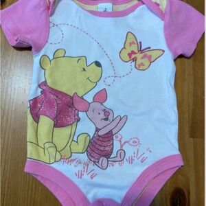 Disney Pink and White Bodysuit with Pooh and Piglet